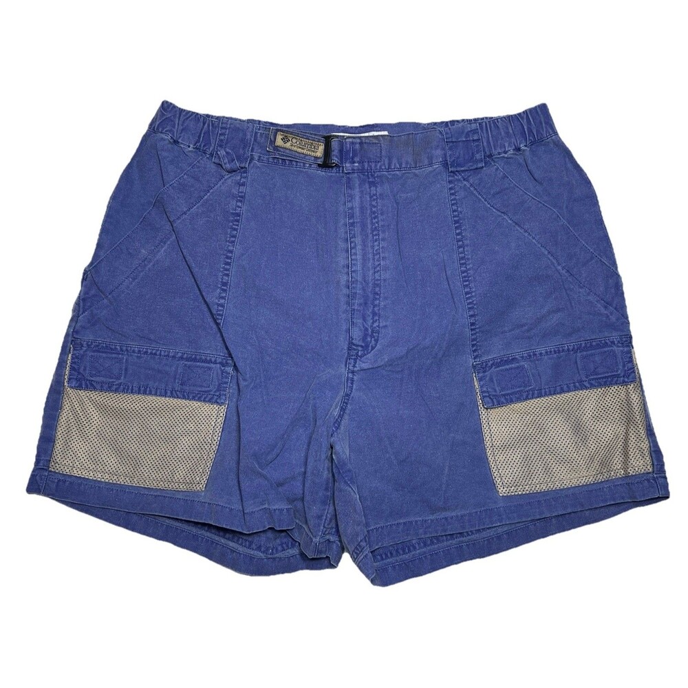 Columbia PFG Mens Large Fishing Shorts Mesh Pockets Blue Cotton FM8010